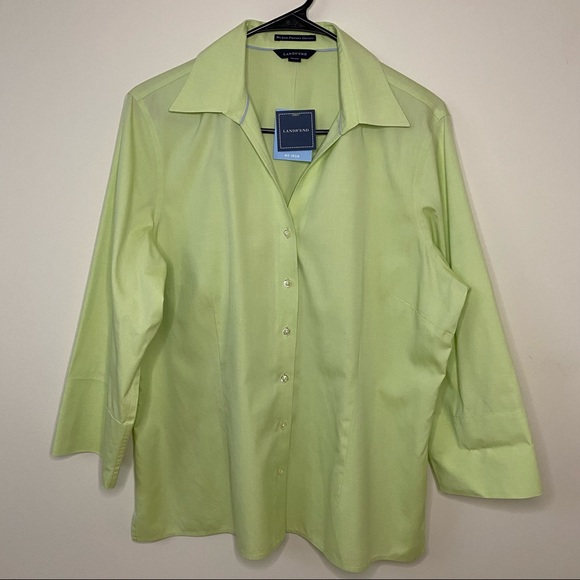 NWT Lands End No Iron Pinpoint Oxford Vibrant Lime Size 16 Button Down Shirt - Picture 2 of 13